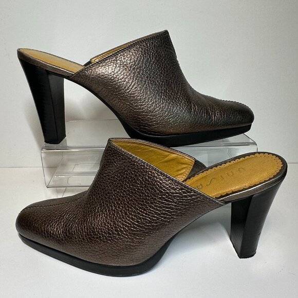Unisa Shoes - Unisa Sultana Pebble Grain Leather upper Mule Bronze 7.5 B 3.5" Block heel